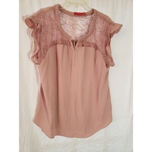 Women's Elle Dusty Pink Ruffled Short Sleeve Blouse Size XL